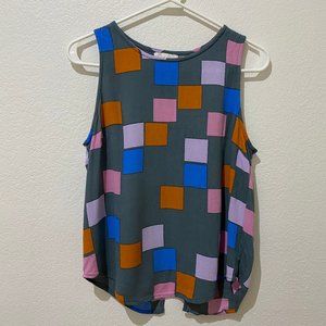 Ava Sky block print open back top